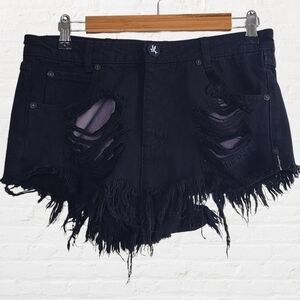 One teaspoon micro mini distressed black denim skirt